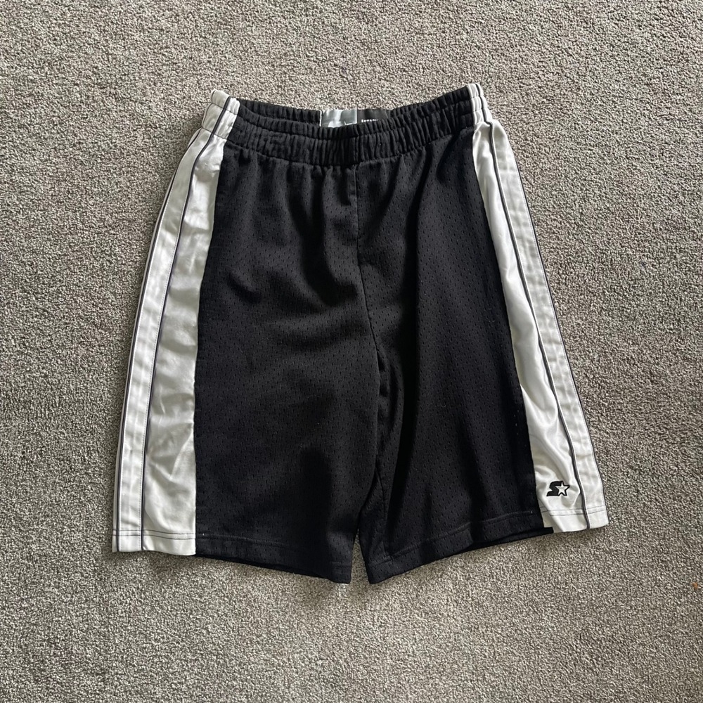 Y2K Mens Starter Basketball Shorts M Black White Striped Mesh Excellent Vintage